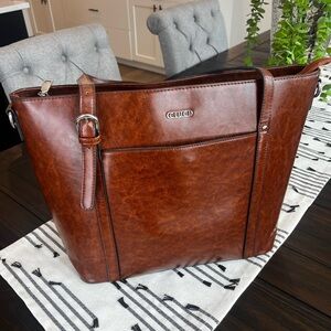 CLUCI Brown Leather Tote Bag